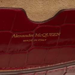 Pre Owned Alexander McQueen Skull Red Croc Embossed Leather Chain Shoulder Bag