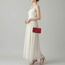 Pre Owned Alexander McQueen Skull Red Croc Embossed Leather Chain Shoulder Bag