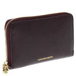 Alexander McQueen Burgundy Leather Zip Around Compact Wallet