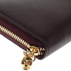 Alexander McQueen Burgundy Leather Zip Around Compact Wallet