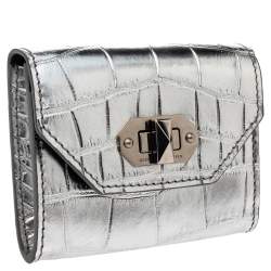 Alexander McQueen Silver Croc Embosed Leather Card Holder
