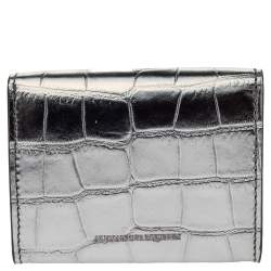 Alexander McQueen Silver Croc Embosed Leather Card Holder