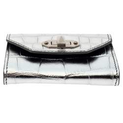 Alexander McQueen Silver Croc Embosed Leather Card Holder