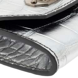 Alexander McQueen Silver Croc Embosed Leather Card Holder