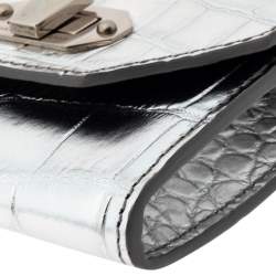 Alexander McQueen Silver Croc Embosed Leather Card Holder