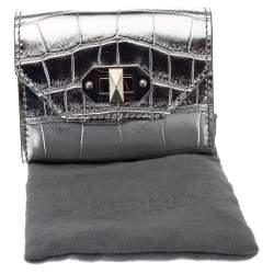 Alexander McQueen Silver Croc Embosed Leather Card Holder