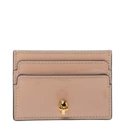 Pre Owned  Alexander Mcqueen Peach Patent Leather Skull Card Holder