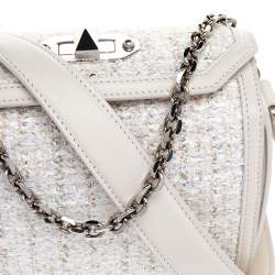 Pre Owned Alexander McQueen White Leather and Tweed Box 19 Crosssbody Bag