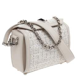 Pre Owned Alexander McQueen White Leather and Tweed Box 19 Crosssbody Bag