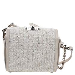 Pre Owned Alexander McQueen White Leather and Tweed Box 19 Crosssbody Bag