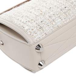 Pre Owned Alexander McQueen White Leather and Tweed Box 19 Crosssbody Bag