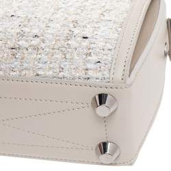 Pre Owned Alexander McQueen White Leather and Tweed Box 19 Crosssbody Bag