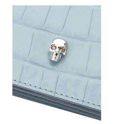 Pre Owned Alexander McQueen Blue Croc-embossed Leather Skull Bag