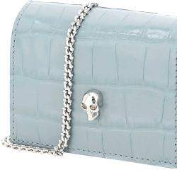 Pre Owned Alexander McQueen Blue Croc-embossed Leather Skull Bag