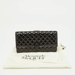 Alexander McQueen Black Patent Leather Skull Continental Wallet