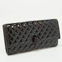 Alexander McQueen Black Patent Leather Skull Continental Wallet