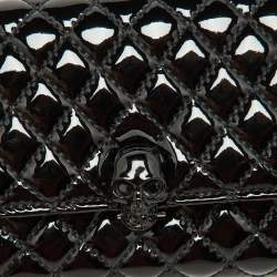 Alexander McQueen Black Patent Leather Skull Continental Wallet