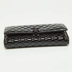 Alexander McQueen Black Patent Leather Skull Continental Wallet