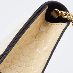 Pre Owned Alexander McQueen Beige Croc Embossed Leather Small Skull Shoulder Bag