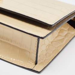 Pre Owned Alexander McQueen Beige Croc Embossed Leather Small Skull Shoulder Bag