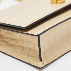 Pre Owned Alexander McQueen Beige Croc Embossed Leather Small Skull Shoulder Bag