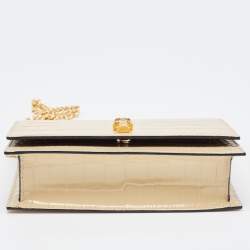 Pre Owned Alexander McQueen Beige Croc Embossed Leather Small Skull Shoulder Bag