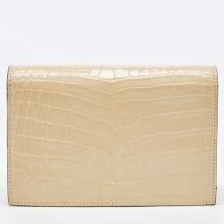 Pre Owned Alexander McQueen Beige Croc Embossed Leather Small Skull Shoulder Bag