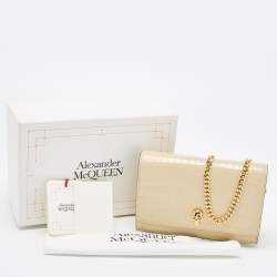 Pre Owned Alexander McQueen Beige Croc Embossed Leather Small Skull Shoulder Bag