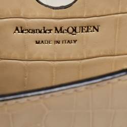 Pre Owned Alexander McQueen Beige Croc Embossed Leather Small Skull Shoulder Bag