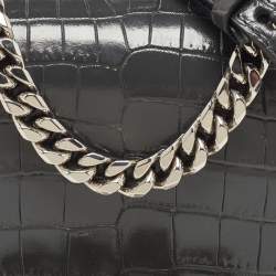 Pre Owned Alexander McQueen Grey Croc Embossed Leather Jewelled Shoulder Bag