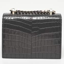 Pre Owned Alexander McQueen Grey Croc Embossed Leather Jewelled Shoulder Bag