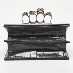 Pre Owned Alexander McQueen Grey Croc Embossed Leather Jewelled Shoulder Bag