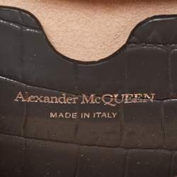 Pre Owned Alexander McQueen Grey Croc Embossed Leather Jewelled Shoulder Bag