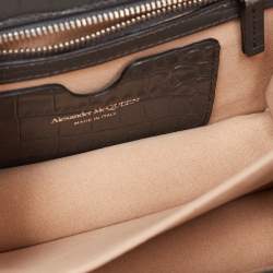 Pre Owned Alexander McQueen Grey Croc Embossed Leather Jewelled Shoulder Bag