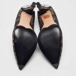 Alexander McQueen Beige/Black Mesh and Satin Pointed Toe Pumps Size 38.5