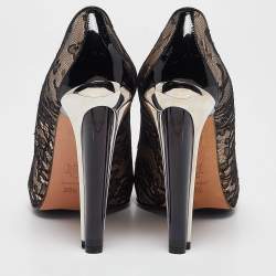 Alexander McQueen Beige/Black Mesh and Satin Pointed Toe Pumps Size 38.5