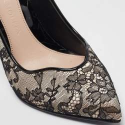 Alexander McQueen Beige/Black Mesh and Satin Pointed Toe Pumps Size 38.5