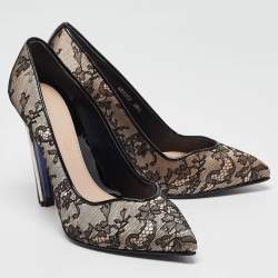Alexander McQueen Beige/Black Mesh and Satin Pointed Toe Pumps Size 38.5