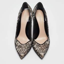 Alexander McQueen Beige/Black Mesh and Satin Pointed Toe Pumps Size 38.5