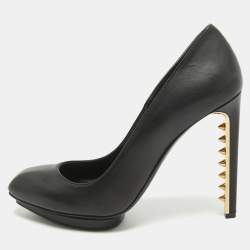 Alexander McQueen Black Leather Spikes Heel Pumps Size 40