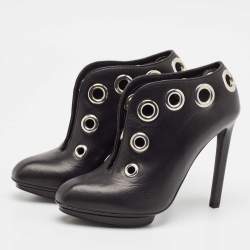 Alexander McQueen Black Leather Eyelet embellished Ankle Booties Size 36