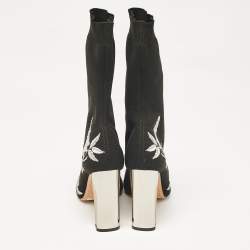 Alexander McQueen Black/Silver Embroidered Knit Fabric Ankle Boots Size 37
