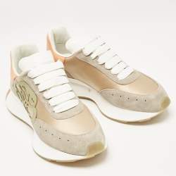 Pre Owned Alexander McQueen Pink Satin and Suede Sprint Runner Low-Top Sneakers Size 39