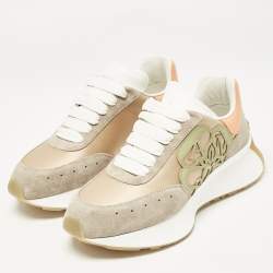 Pre Owned Alexander McQueen Pink Satin and Suede Sprint Runner Low-Top Sneakers Size 39