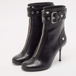 Alexander McQueen Black Leather Studded Biker Ankle Boots Size 40