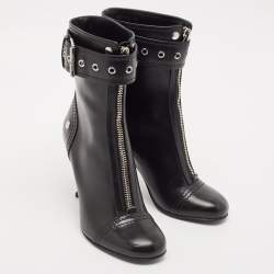 Alexander McQueen Black Leather Studded Biker Ankle Boots Size 40