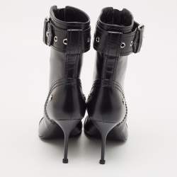 Alexander McQueen Black Leather Studded Biker Ankle Boots Size 40