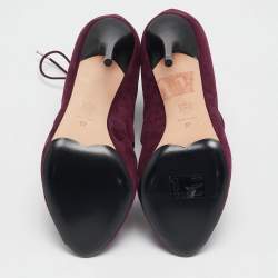Alexander McQueen Burgundy Suede Ankle Length Studded Cut Out Ankle Boots Size 37