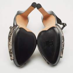 Alexander McQueen Black/Beige Lace and Patent Leather Platform Sandals Size 40