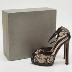 Alexander McQueen Black/Beige Lace and Patent Leather Platform Sandals Size 40
